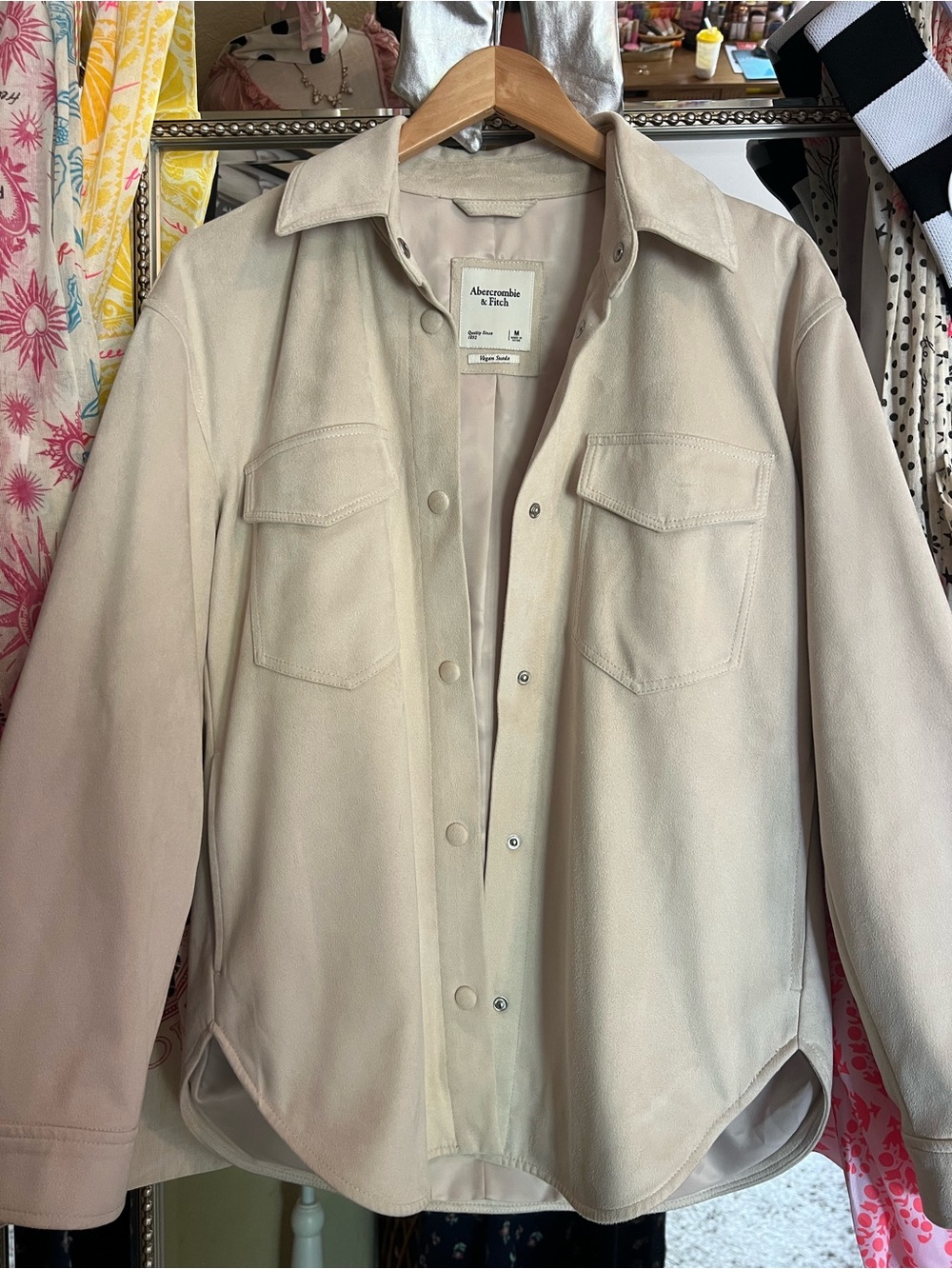 Abercrombie & Fitch Cream Vegan Suede Shacket